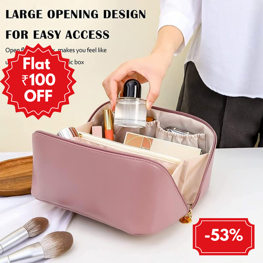 Premium Peach Travel Makeup  Toiletry Organizer Pouch With Zipper  Handle (1 Pc)