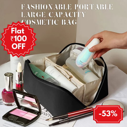 Premium Black Travel Makeup  Toiletry Organizer Pouch With Zipper  Handle (1 Pc)