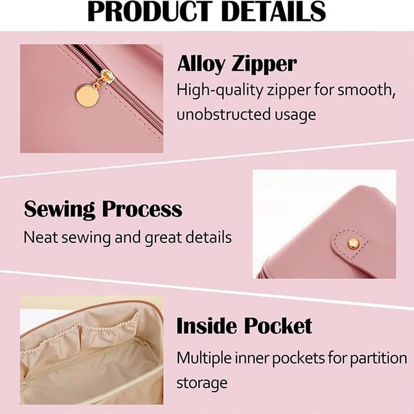 Premium Peach Travel Makeup  Toiletry Organizer Pouch With Zipper  Handle (1 Pc)
